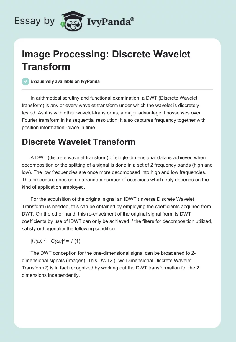 Image Processing: Discrete Wavelet Transform. Page 1