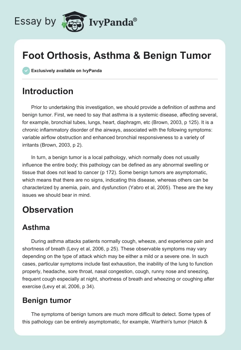 Foot Orthosis, Asthma & Benign Tumor. Page 1