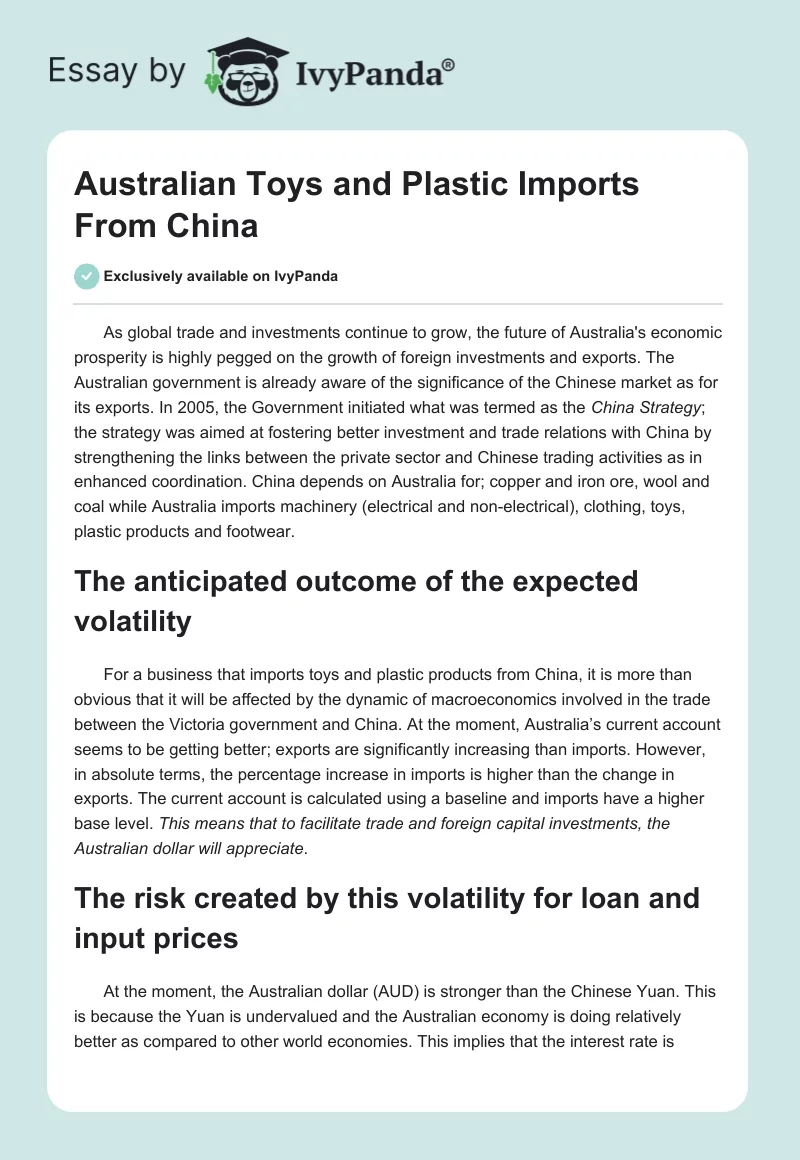 Australian Toys and Plastic Imports From China. Page 1