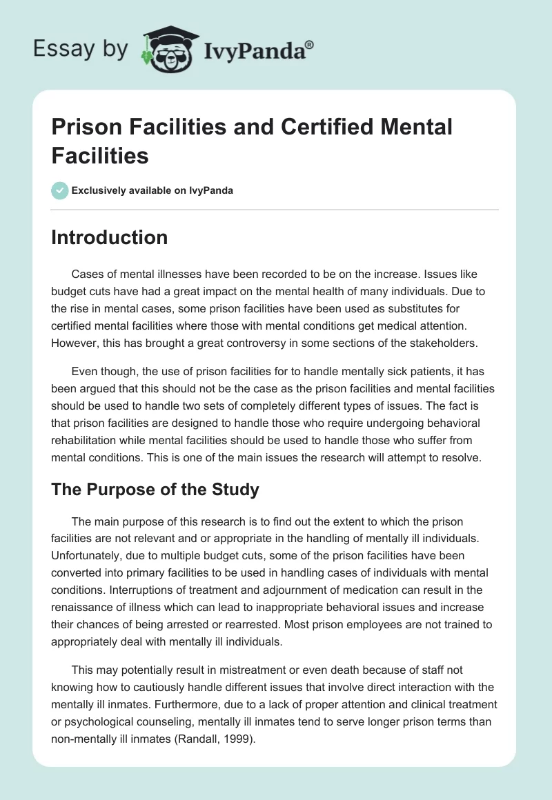 Prison Facilities and Certified Mental Facilities. Page 1