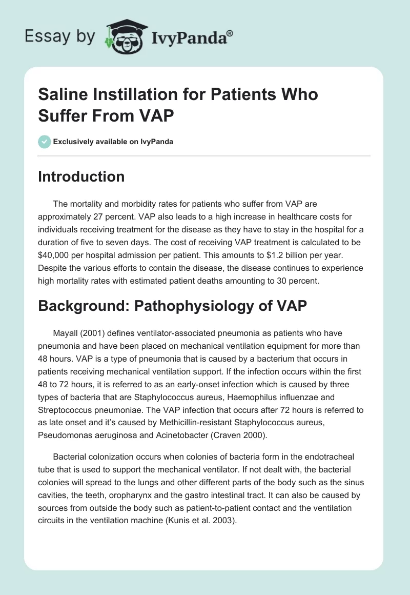 Saline Instillation for Patients Who Suffer From VAP. Page 1