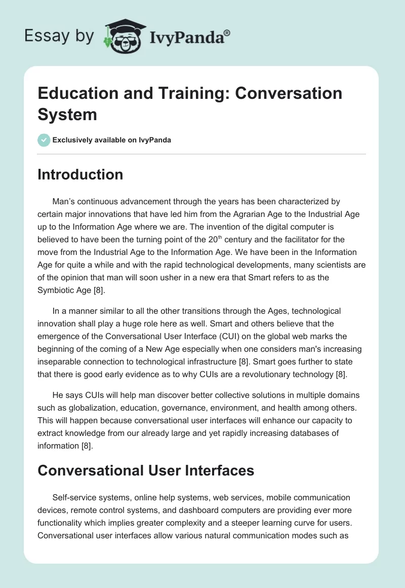 Education and Training: Conversation System. Page 1