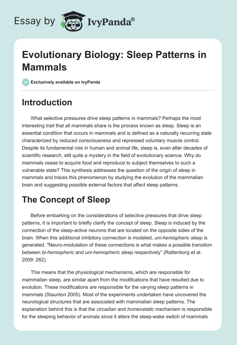 Evolutionary Biology: Sleep Patterns in Mammals. Page 1