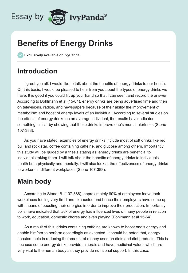 Benefits of Energy Drinks. Page 1
