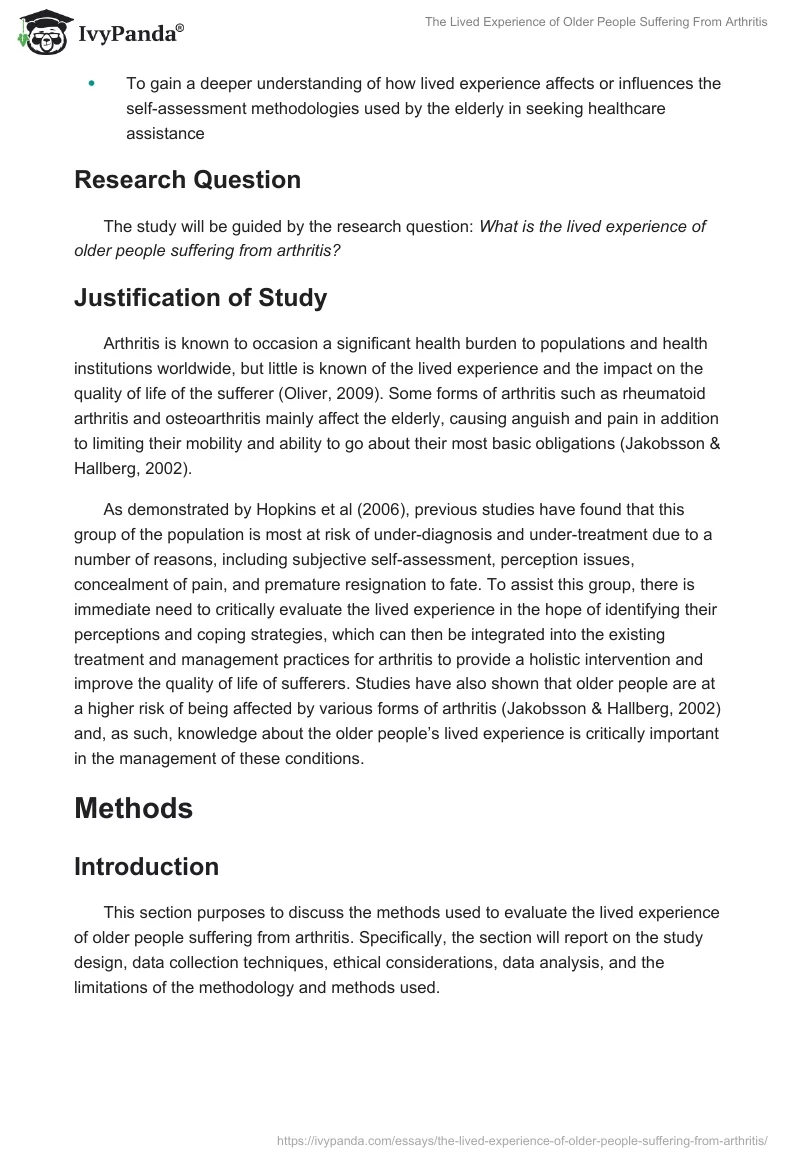 The Lived Experience of Older People Suffering From Arthritis. Page 3