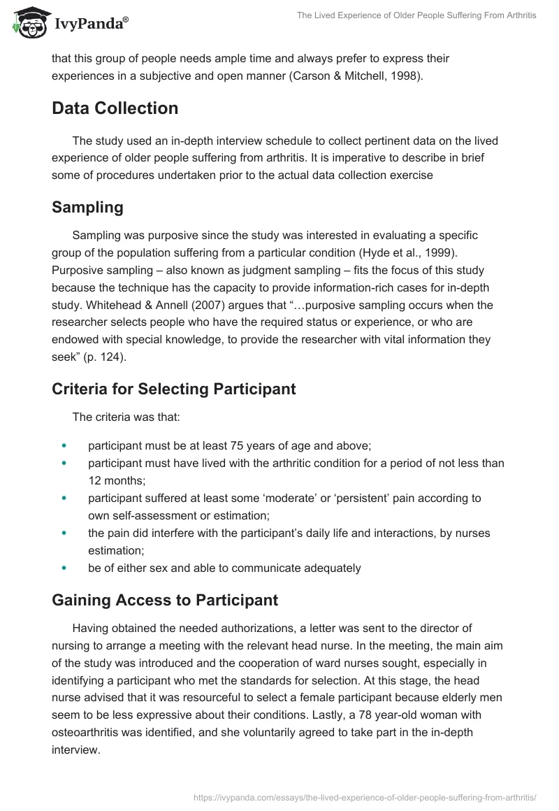 The Lived Experience of Older People Suffering From Arthritis. Page 5