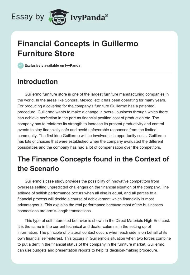 Financial Concepts in Guillermo Furniture Store. Page 1