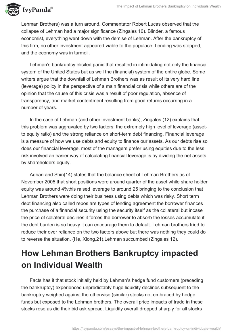 The Impact of Lehman Brothers Bankruptcy on Individuals Wealth. Page 2