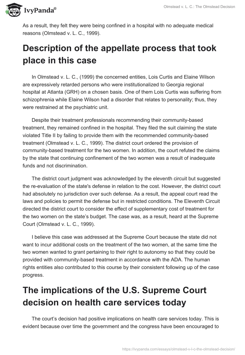 Olmstead v. L. C.: The Olmstead Decision. Page 2