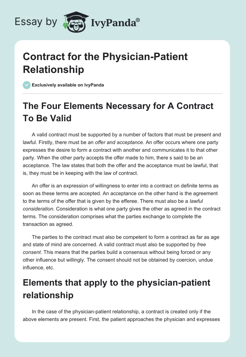 Contract for the Physician-Patient Relationship. Page 1