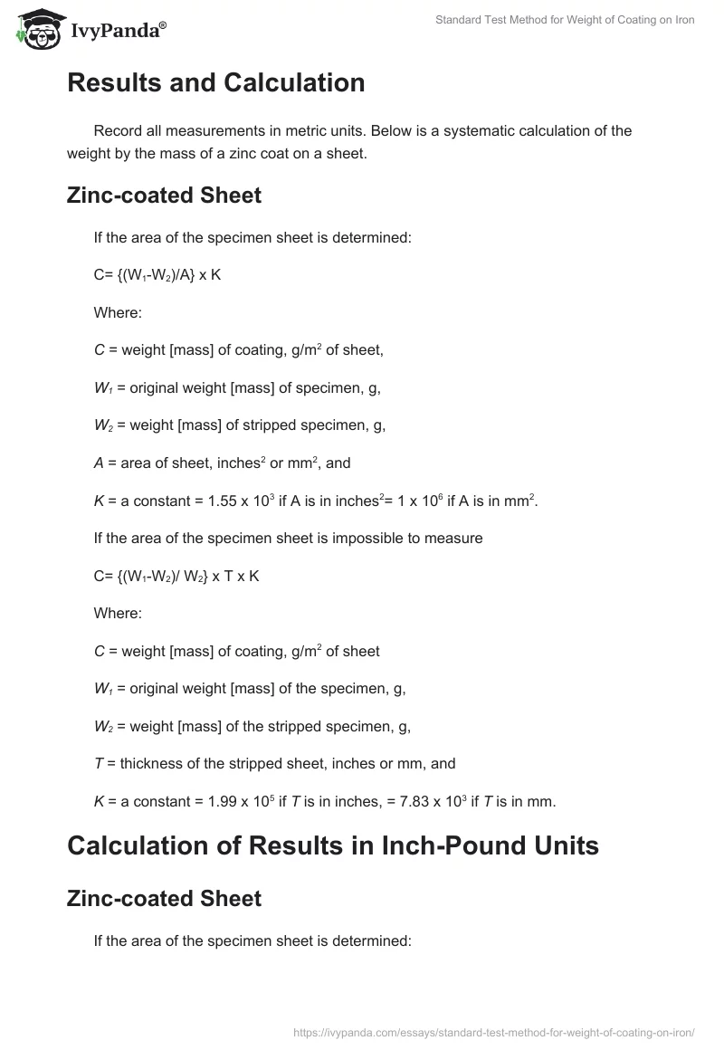 Standard Test Method for Weight of Coating on Iron. Page 3