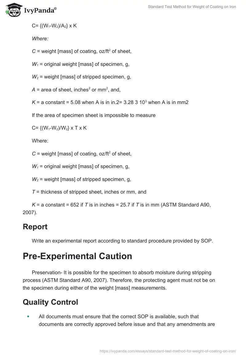 Standard Test Method for Weight of Coating on Iron. Page 4