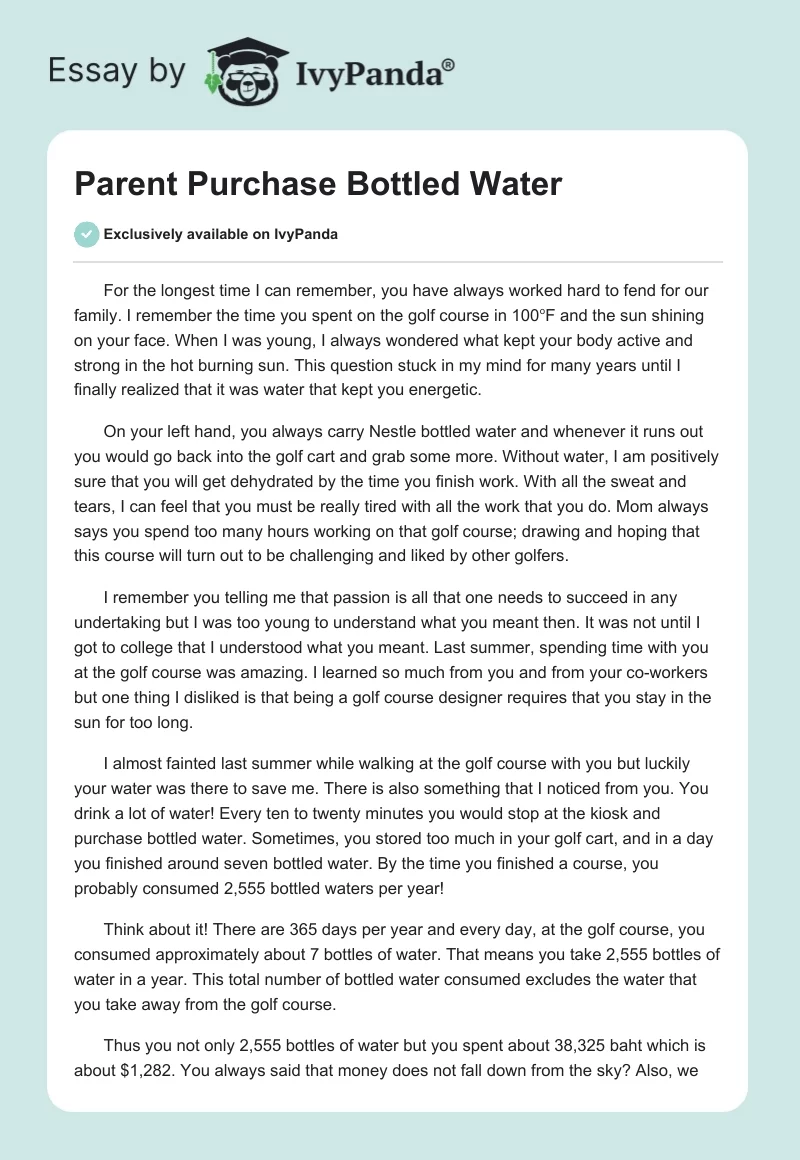 Parent Purchase Bottled Water. Page 1