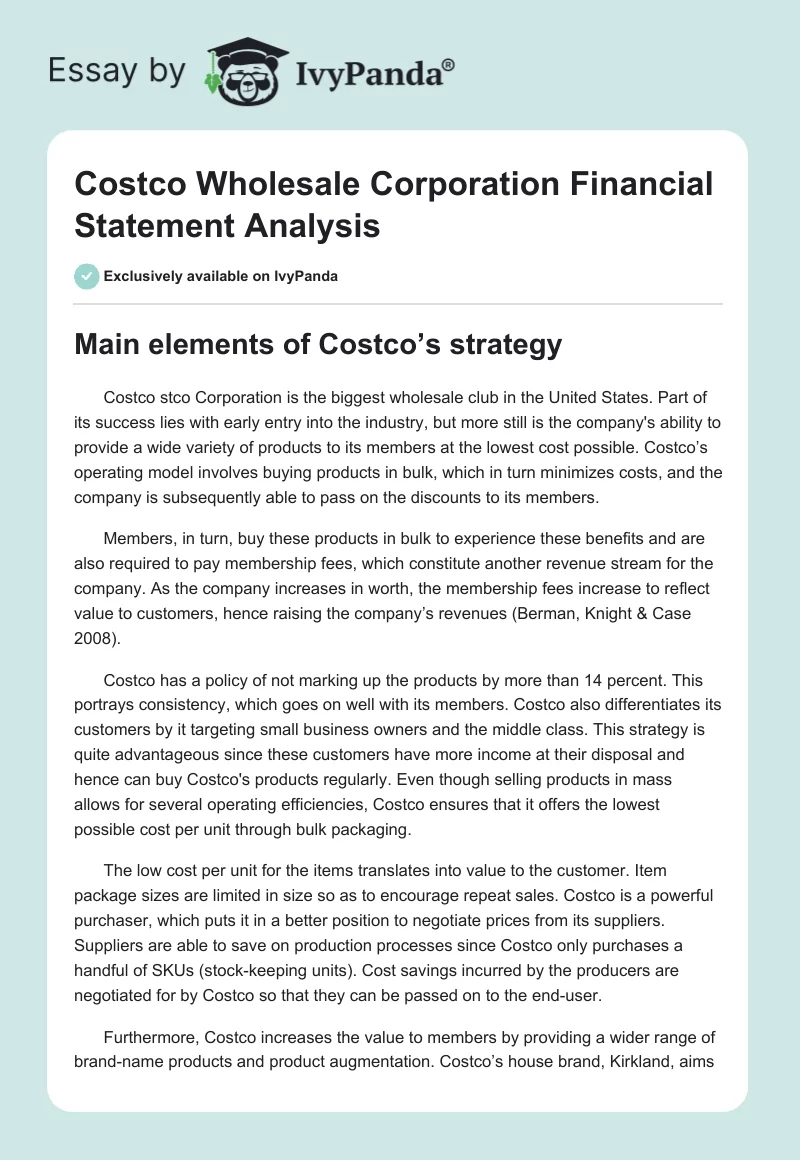 Costco Wholesale Corporation Financial Statement Analysis. Page 1