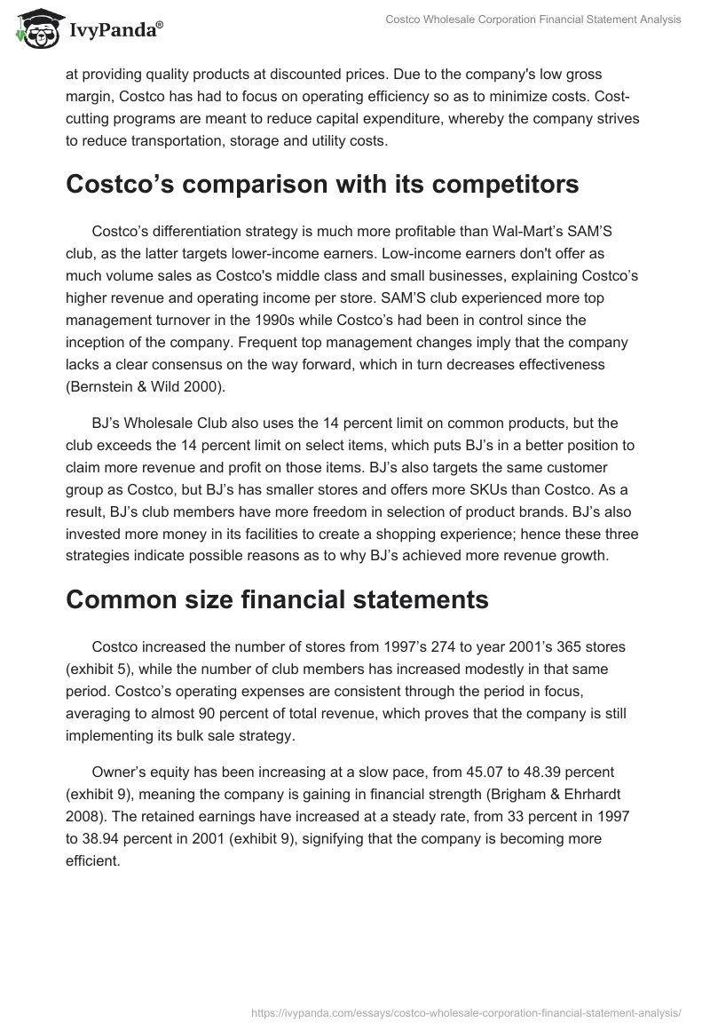 Costco Wholesale Corporation Financial Statement Analysis. Page 2