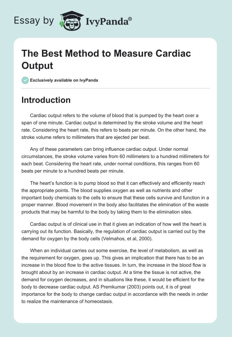 The Best Method to Measure Cardiac Output. Page 1