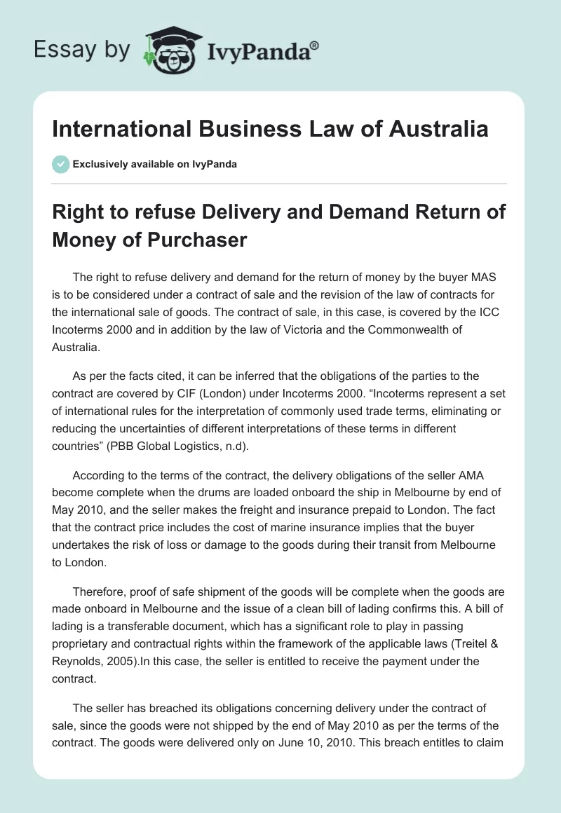 International Business Law of Australia. Page 1