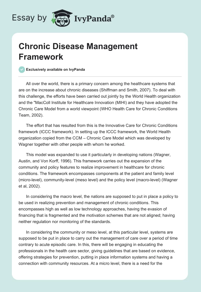 Chronic Disease Management Framework. Page 1