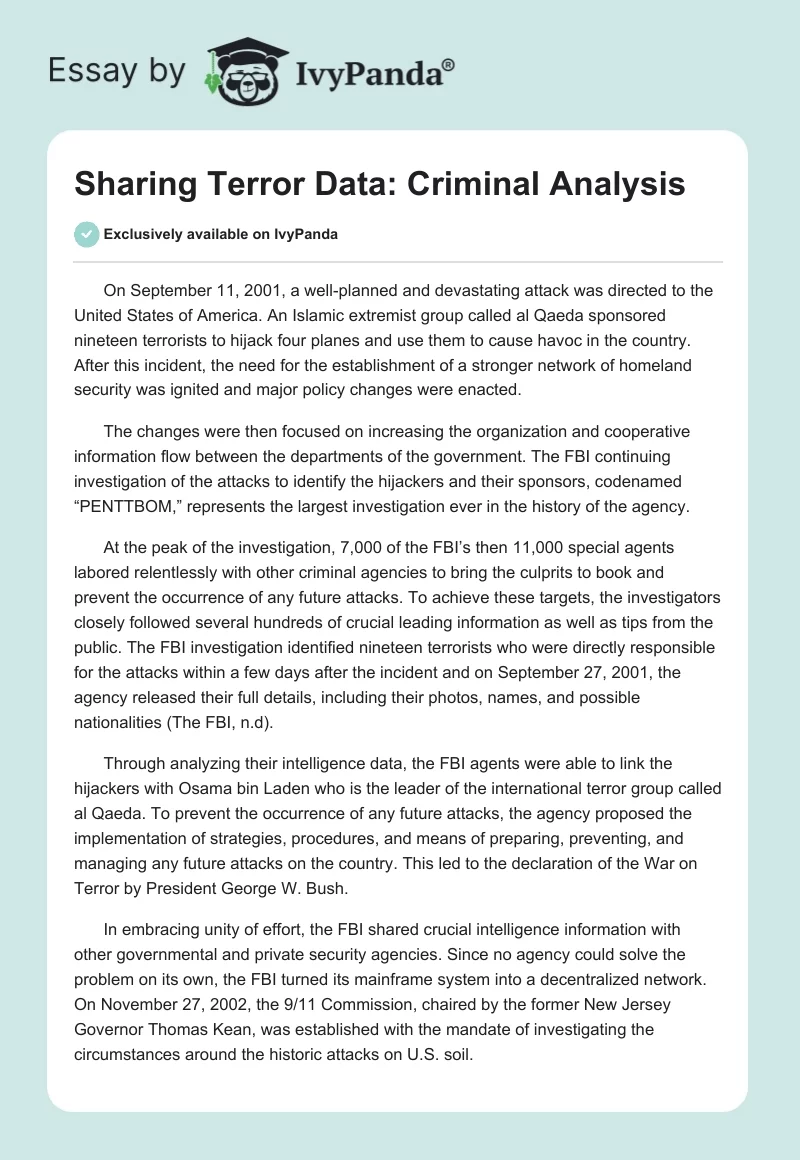 Sharing Terror Data: Criminal Analysis. Page 1