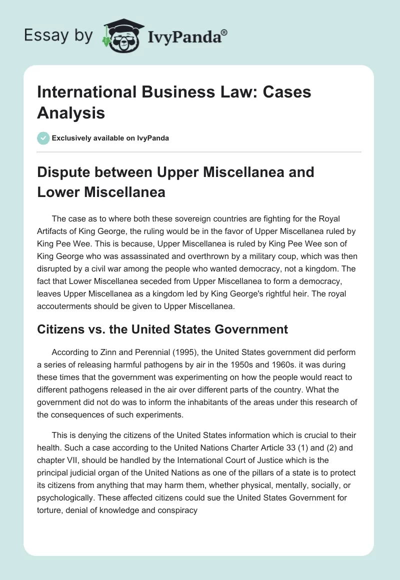 International Business Law: Cases Analysis. Page 1