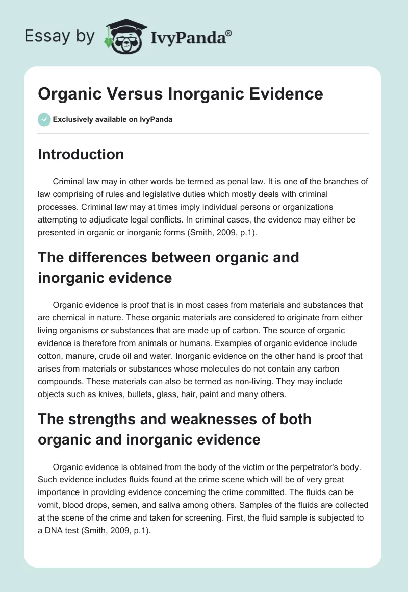 Organic Versus Inorganic Evidence. Page 1