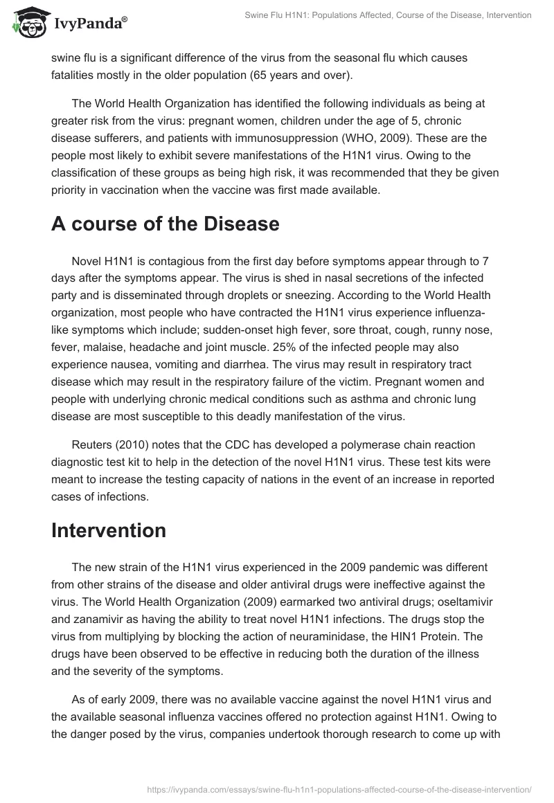 Swine Flu H1N1: Populations Affected, Course of the Disease, Intervention. Page 2