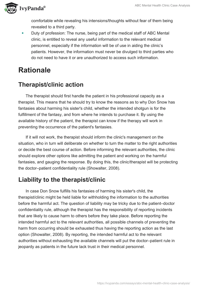 ABC Mental Health Clinic Case Analysis. Page 2
