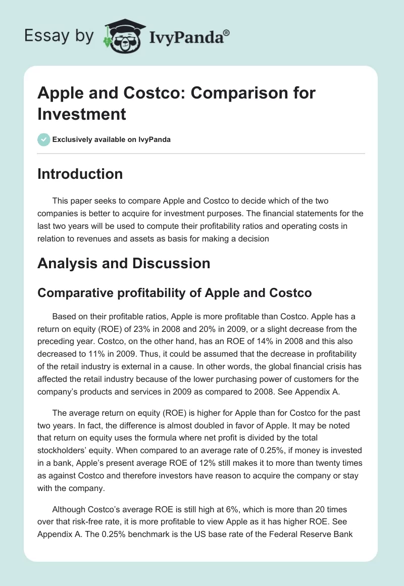 Apple and Costco: Comparison for Investment. Page 1
