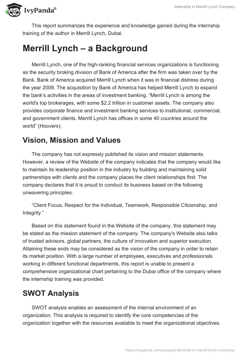 Internship in Merrill Lynch Company. Page 4
