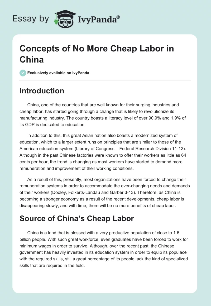 Concepts of No More Cheap Labor in China. Page 1