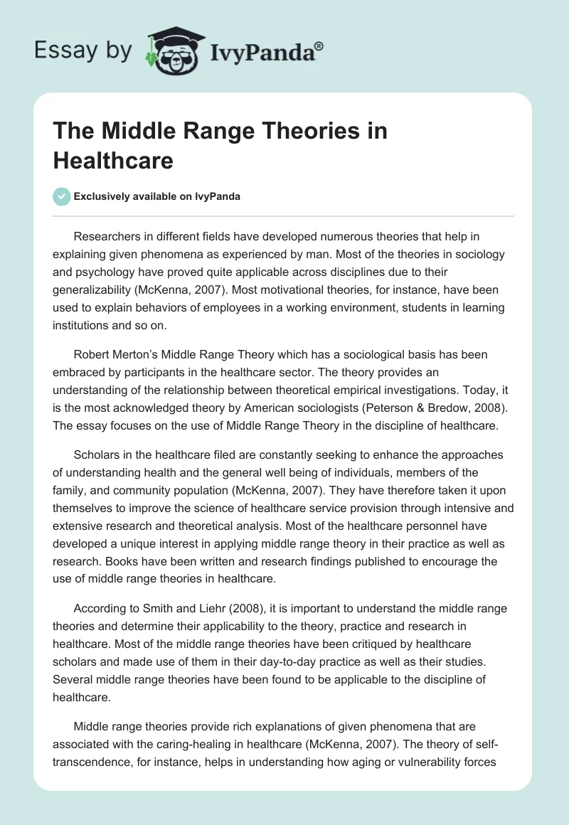 The Middle Range Theories in Healthcare. Page 1