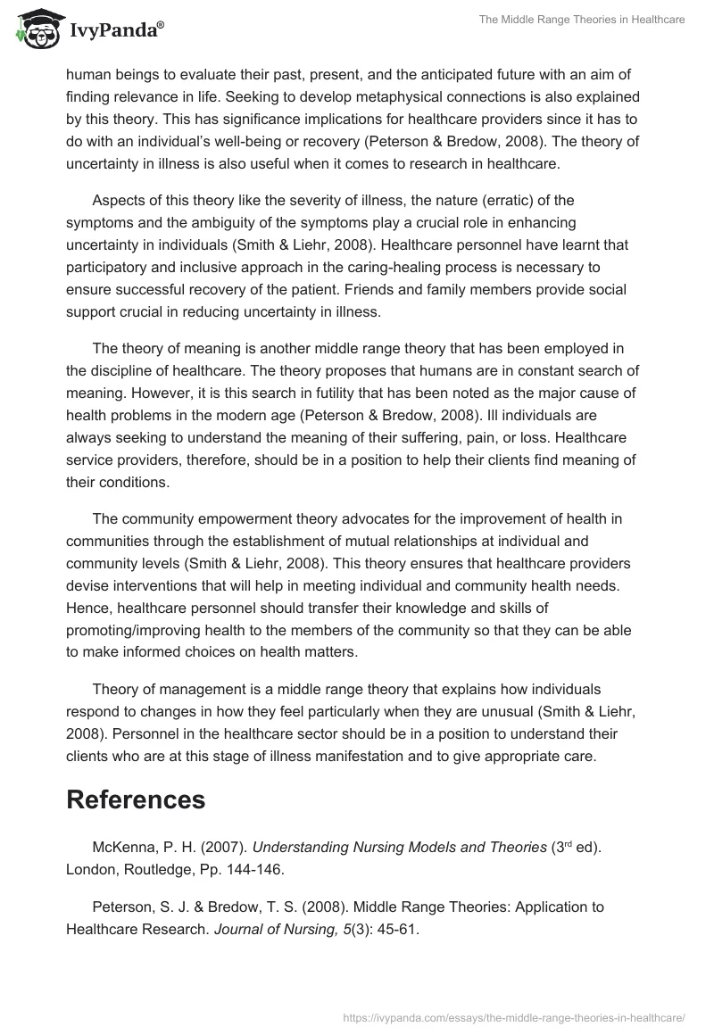The Middle Range Theories in Healthcare. Page 2