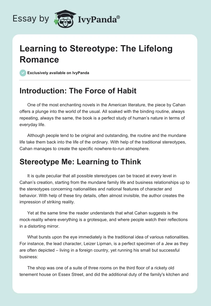 Learning to Stereotype: The Lifelong Romance. Page 1