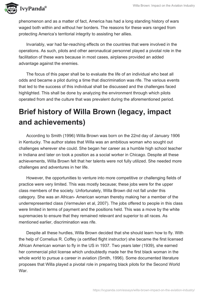 Willa Brown: Impact on the Aviation Industry. Page 2