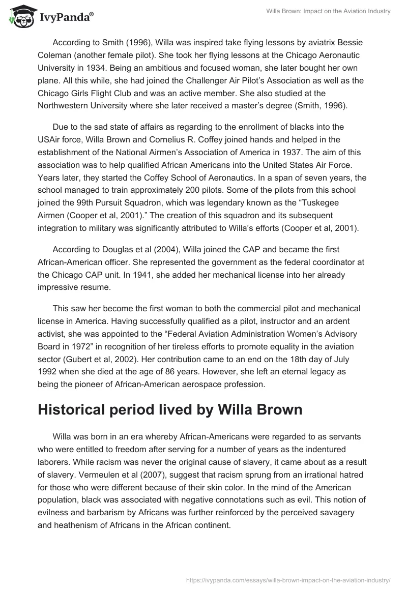 Willa Brown: Impact on the Aviation Industry. Page 3