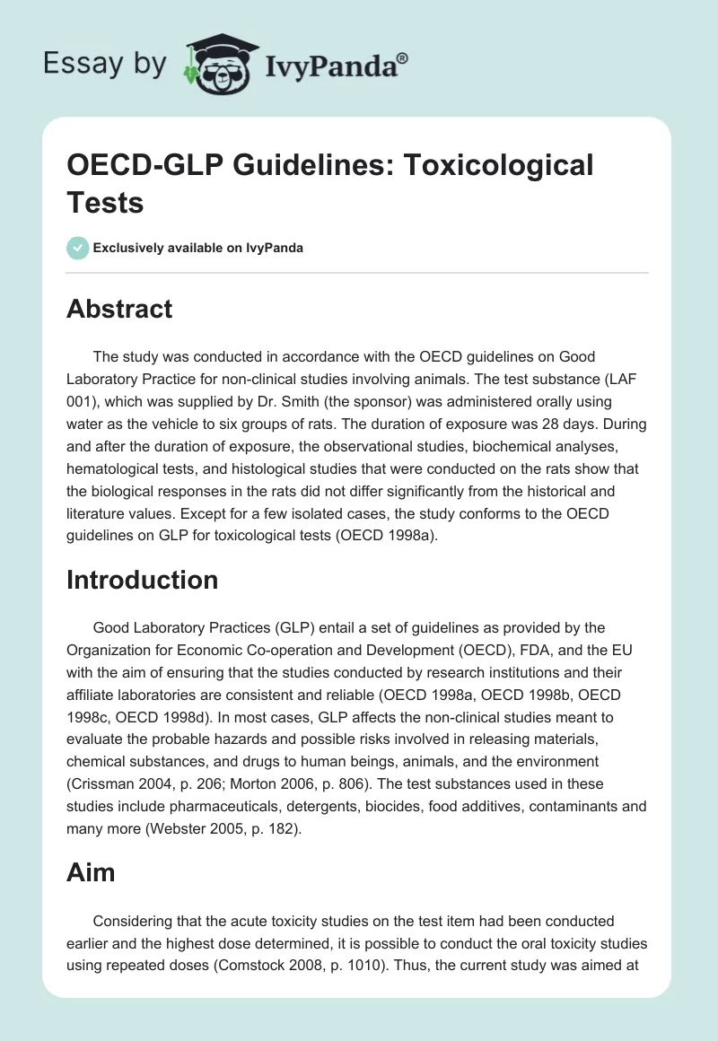 OECD-GLP Guidelines: Toxicological Tests. Page 1