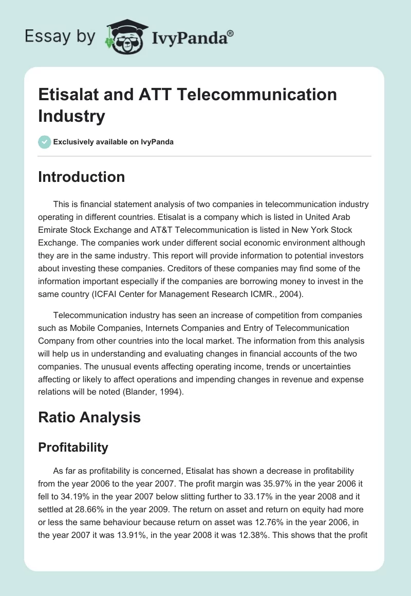 Etisalat and ATT Telecommunication Industry. Page 1