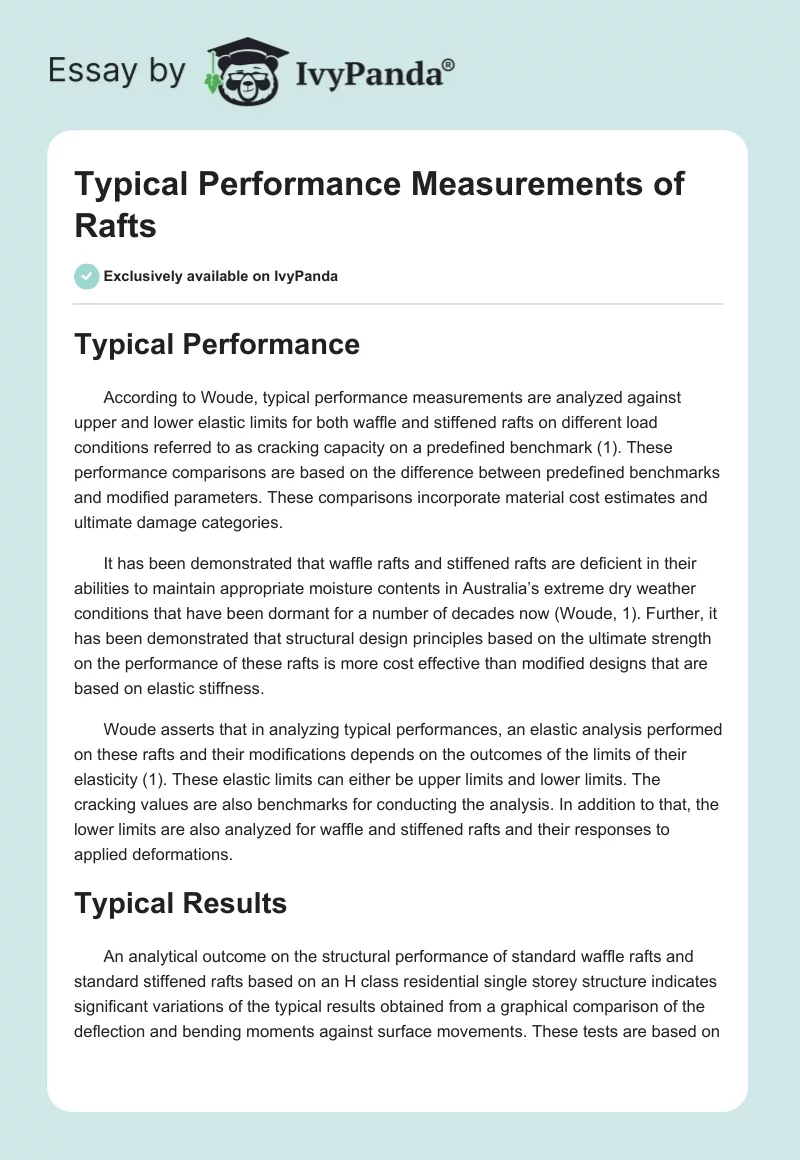 Typical Performance Measurements of Rafts. Page 1