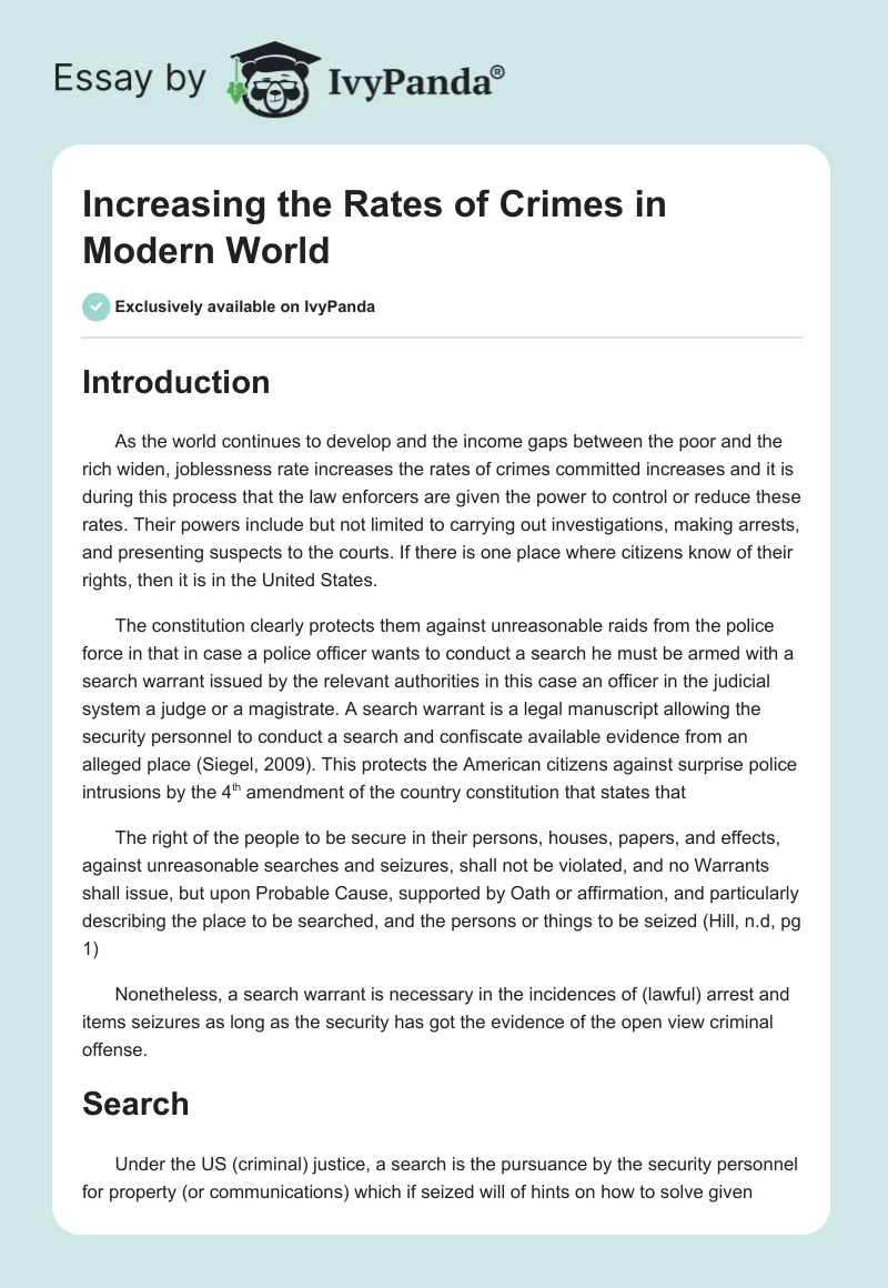 Increasing the Rates of Crimes in Modern World. Page 1