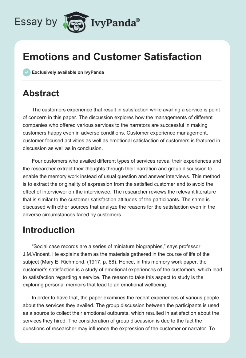 Emotions and Customer Satisfaction. Page 1