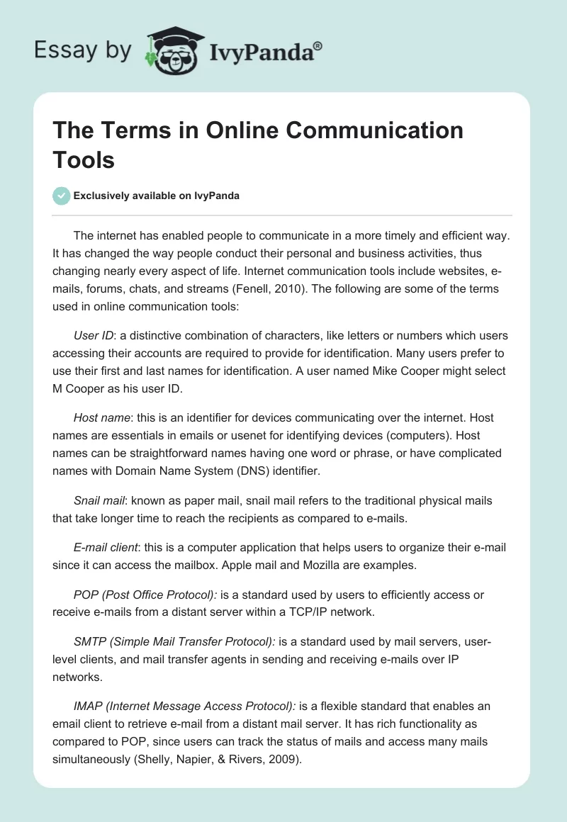 The Terms in Online Communication Tools. Page 1