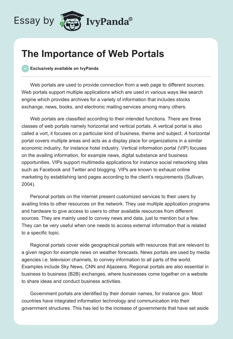 The Importance of Web Portals. Page 1