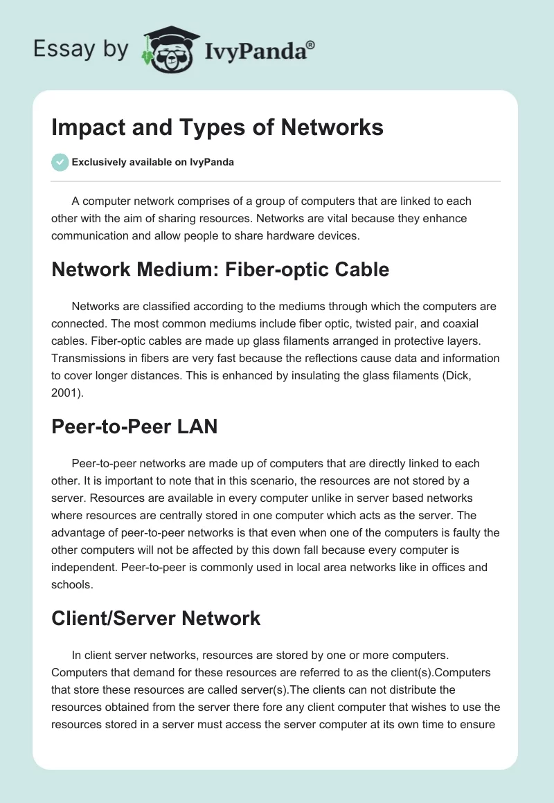 Impact and Types of Networks. Page 1