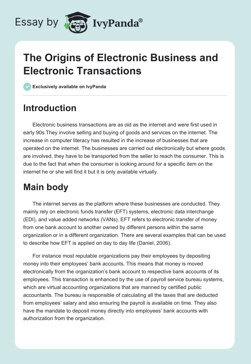 The Origins of Electronic Business and Electronic Transactions. Page 1