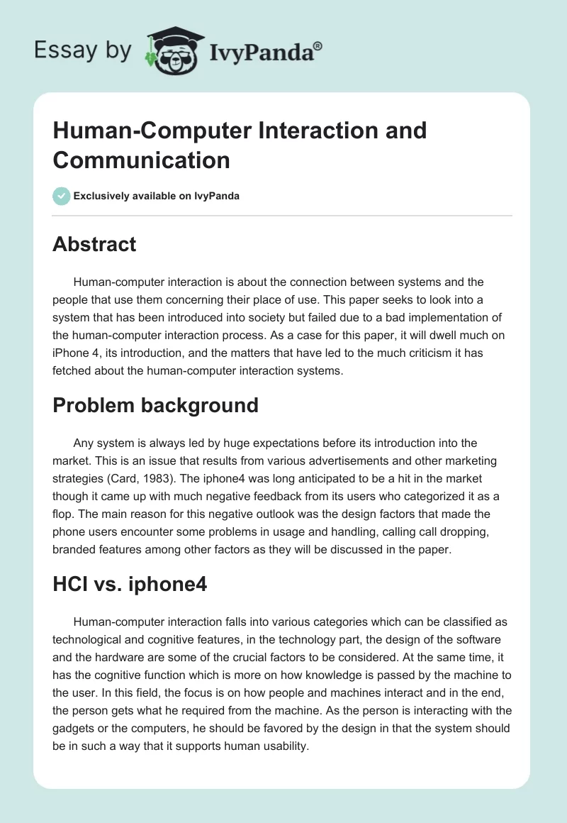 Human-Computer Interaction and Communication. Page 1