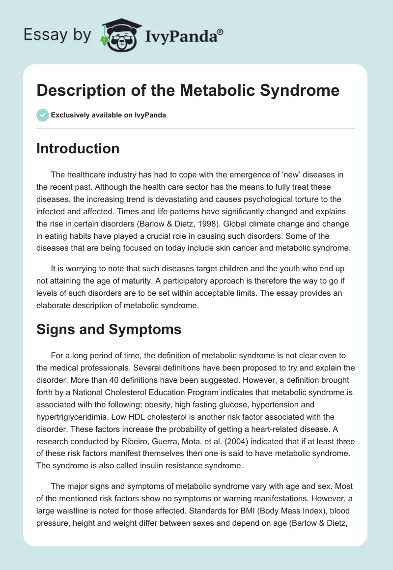 Description of the Metabolic Syndrome. Page 1