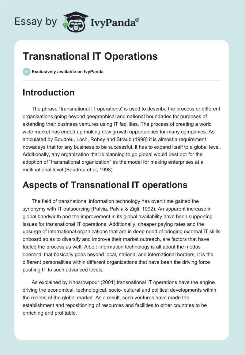 Transnational IT Operations. Page 1