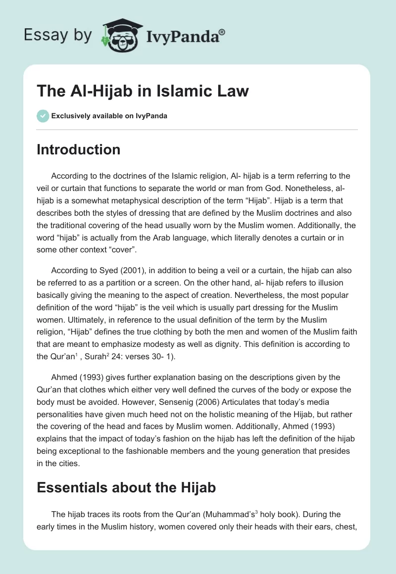 The Al-Hijab in Islamic Law. Page 1
