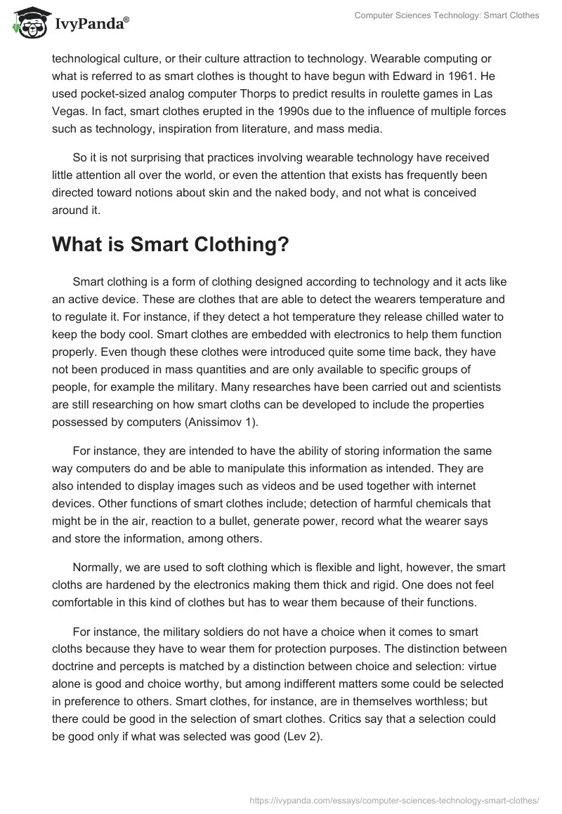 Computer Sciences Technology: Smart Clothes. Page 3