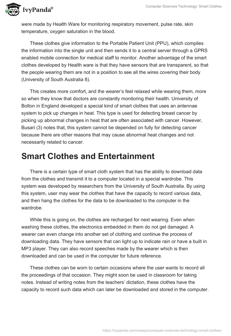 Computer Sciences Technology: Smart Clothes. Page 5